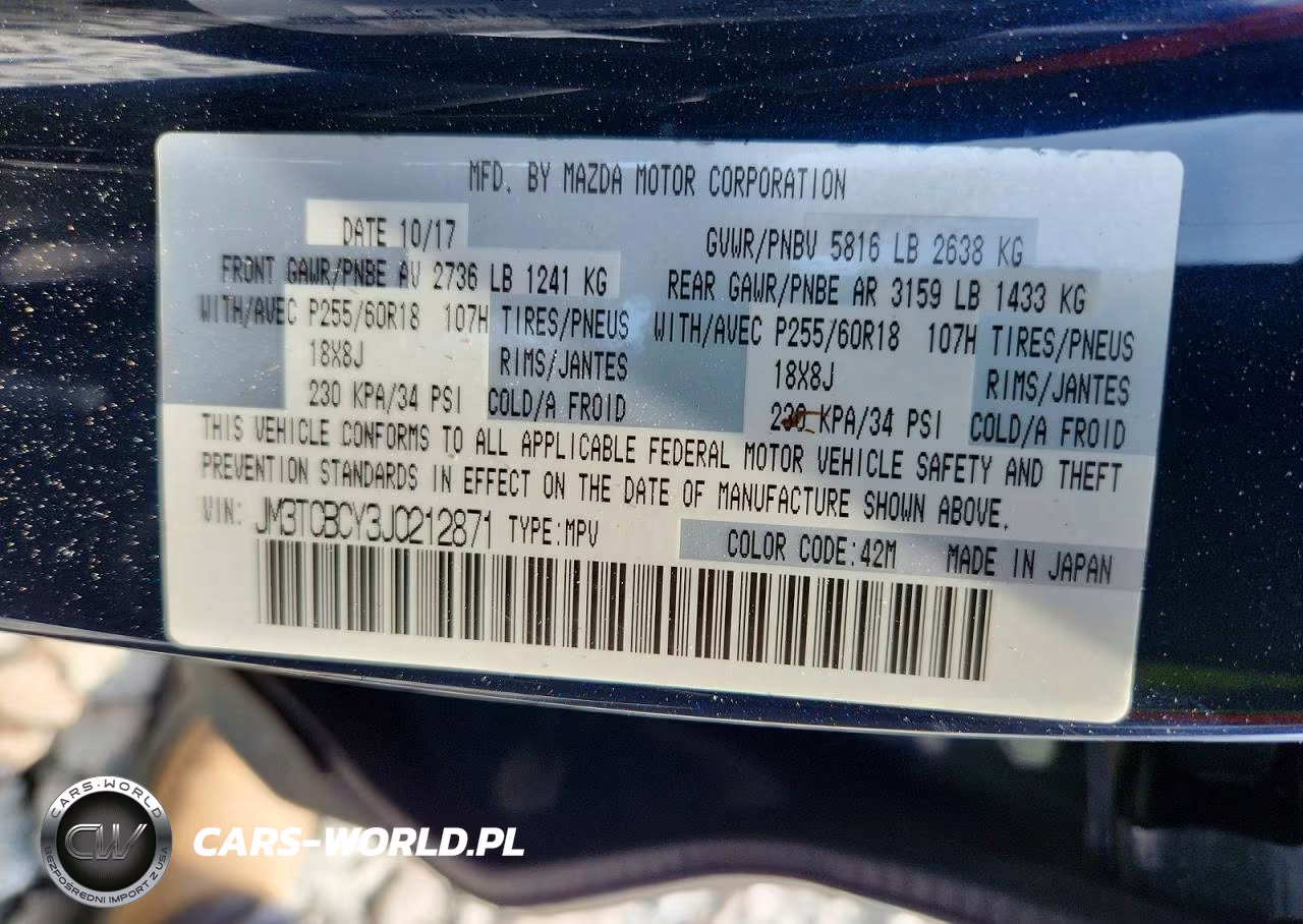 2018 Mazda Cx-9 Touring VIN:JM3TCBCY3J0212871 - 14