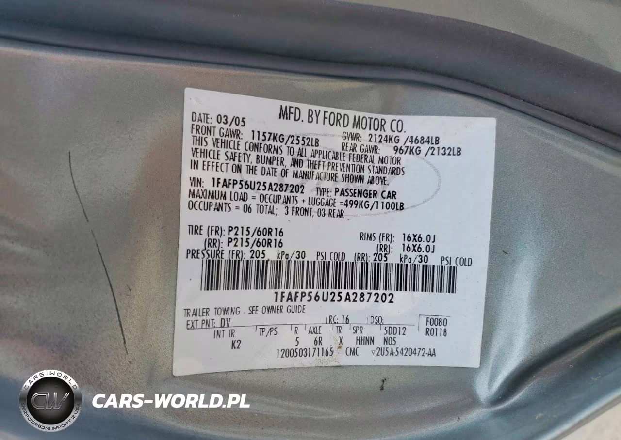 2005 Ford Taurus Sel VIN:1FAFP56U25A287202 - 12