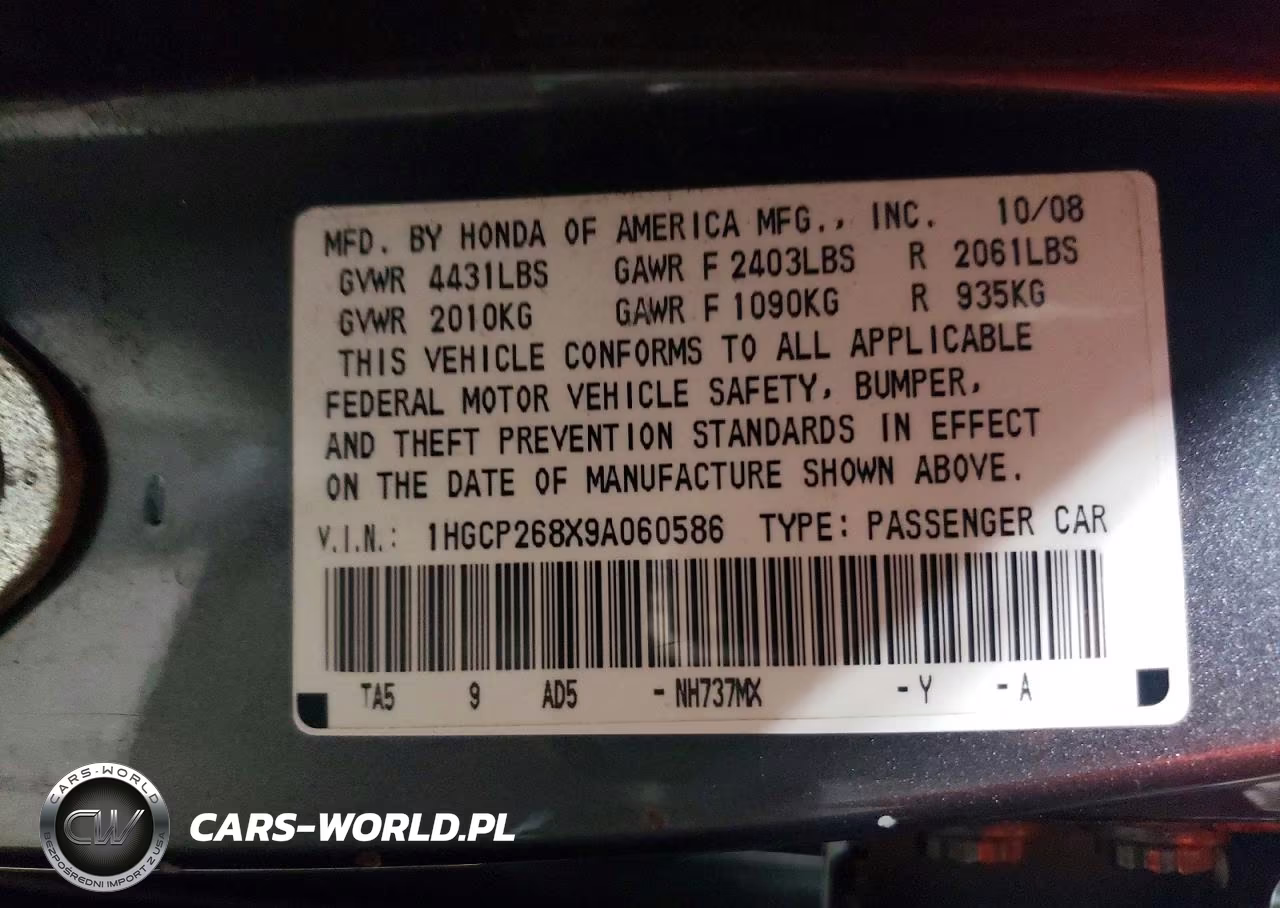 2009 Honda Accord 2.4 Ex-L VIN:1HGCP268X9A060586 - 12
