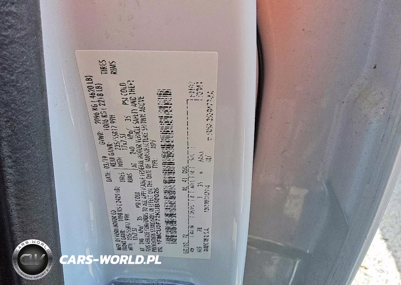 2019 Ford Escape S VIN:1FMCU0F72KUB50026 - 13