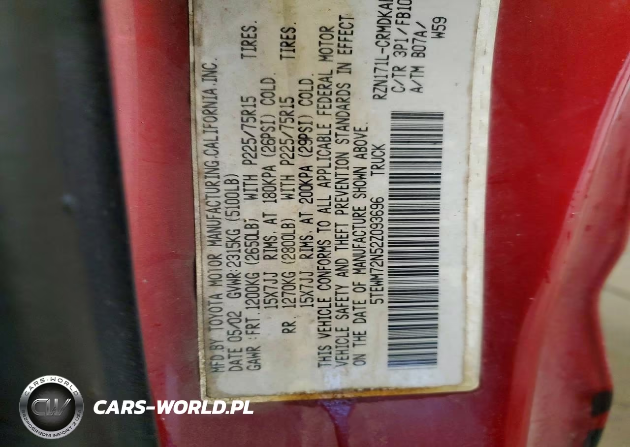 2002 Toyota Tacoma Base VIN:5TEWM72N52Z093696 - 12