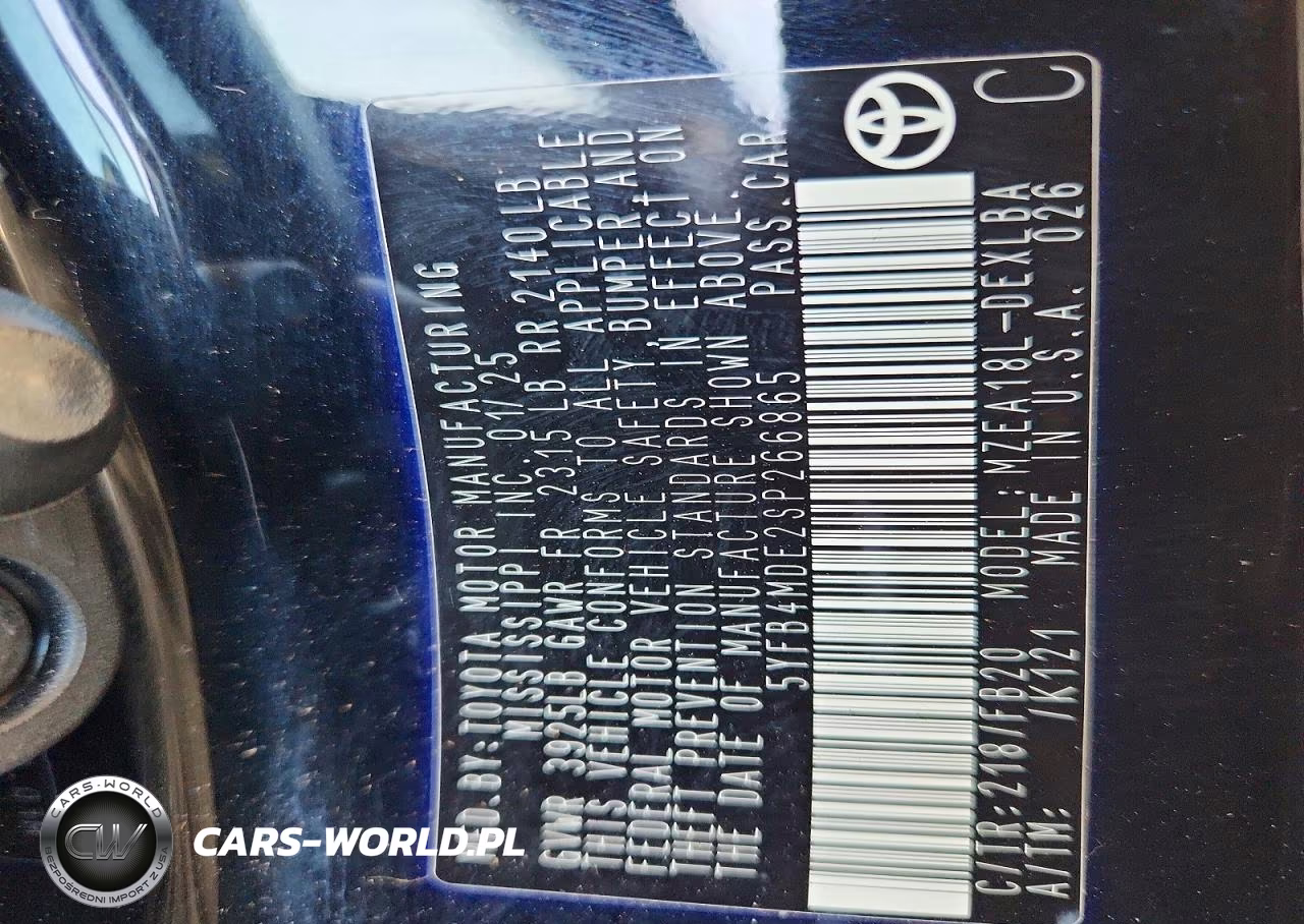 2025 Toyota Corolla Le VIN:5YFB4MDE2SP266865 - 12