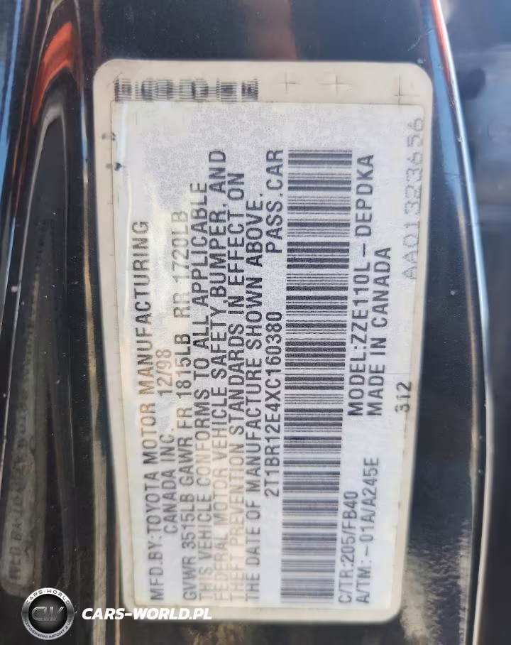 1999 Toyota Corolla Ve VIN:2T1BR12E4XC160380 - 12