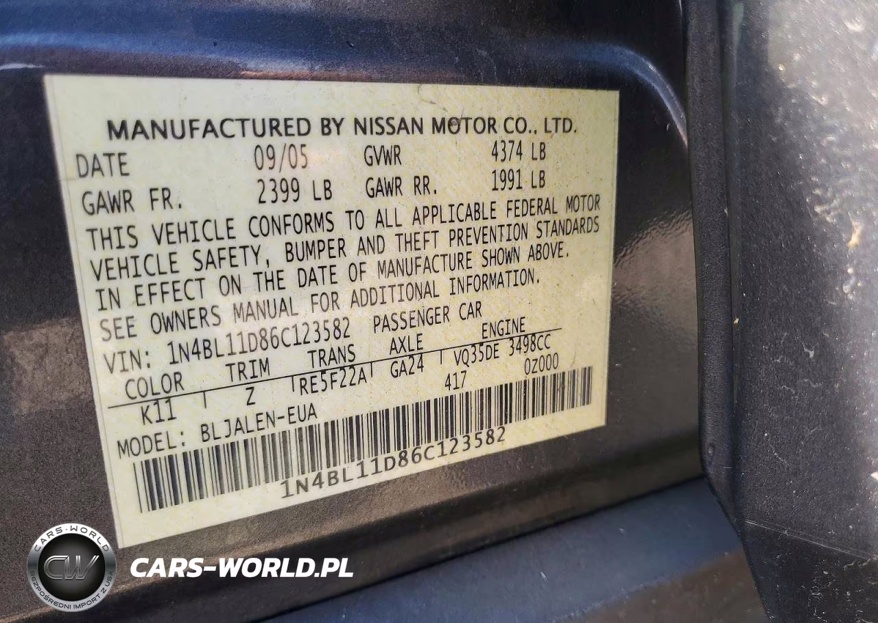 2006 Nissan Altima 3.5 Se VIN:1N4BL11D86C123582 - 12