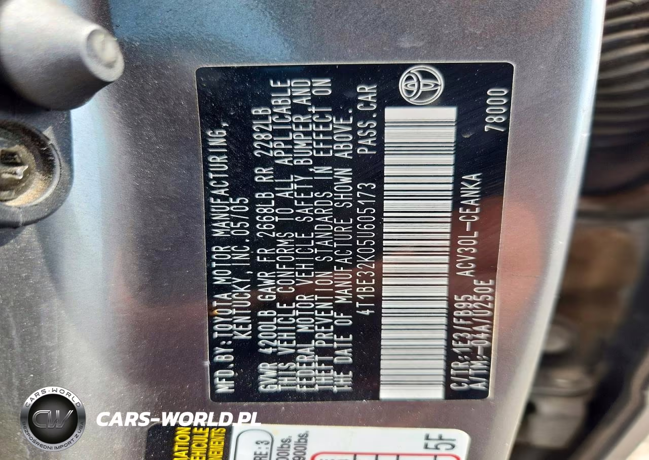 2005 Toyota Camry Le VIN:4T1BE32K05U605173 - 12