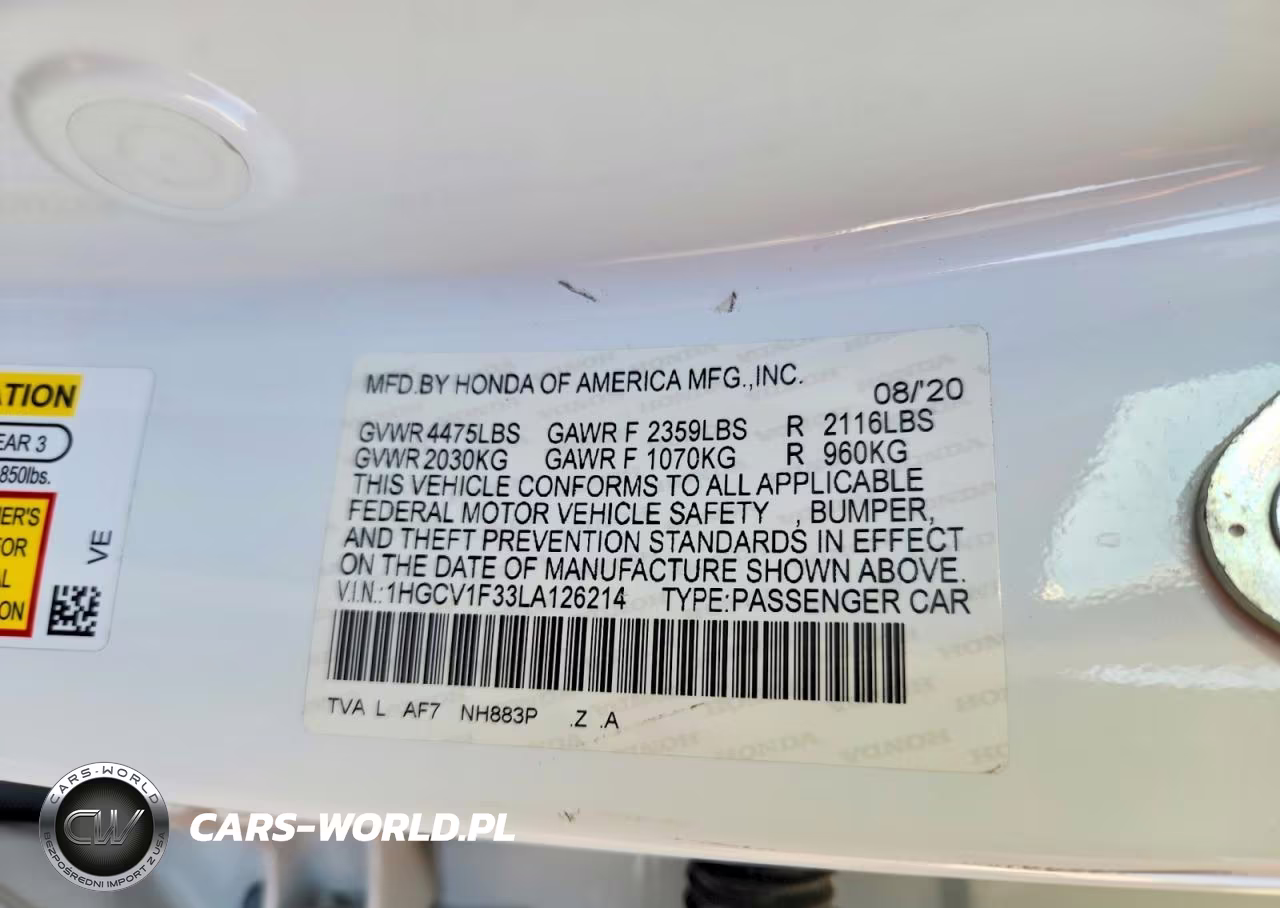 2020 Honda Accord Sport VIN:1HGCV1F33LA126214 - 12