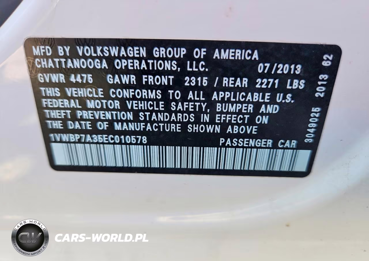 2014 Volkswagen Passat Se VIN:1VWBP7A35EC010578 - 12