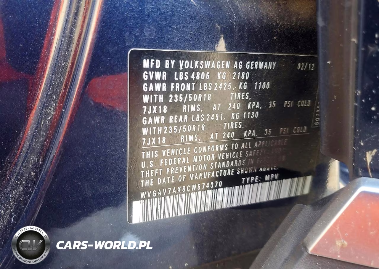 2012 Volkswagen Tiguan S VIN:WVGAV7AX8CW574370 - 13