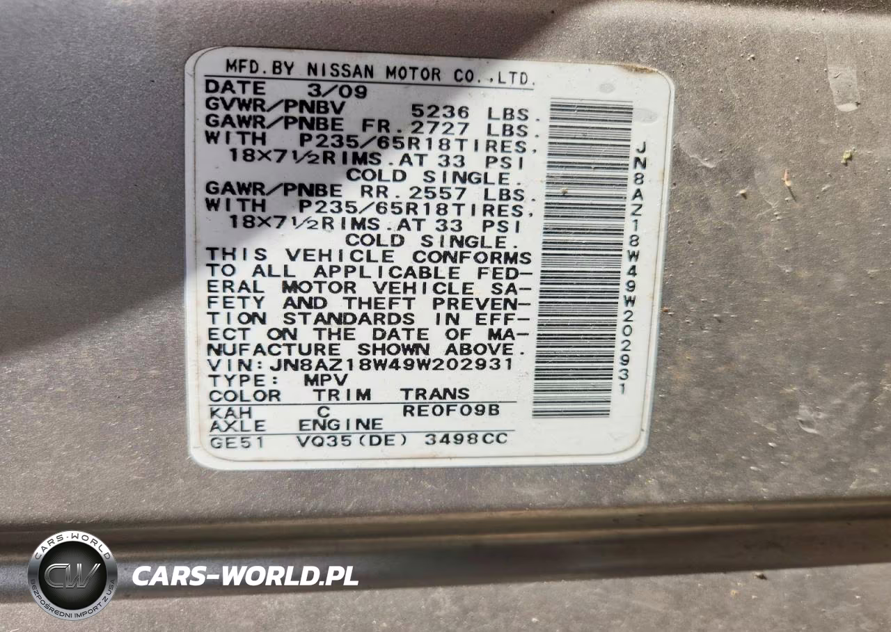 2009 Nissan Murano S VIN:JN8AZ18W49W202931 - 13