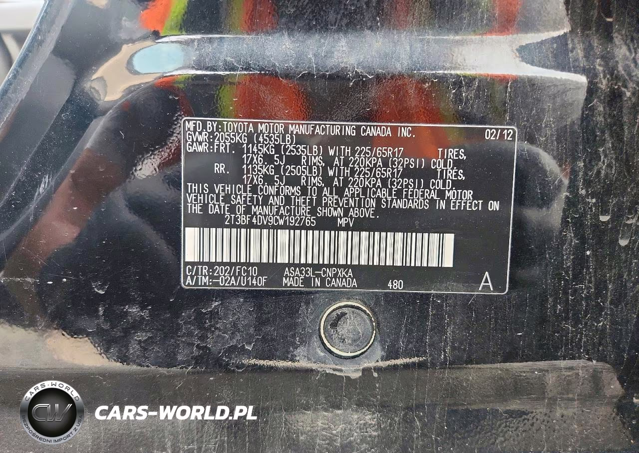 2012 Toyota Rav4 Base VIN:2T3BF4DV9CW192765 - 13