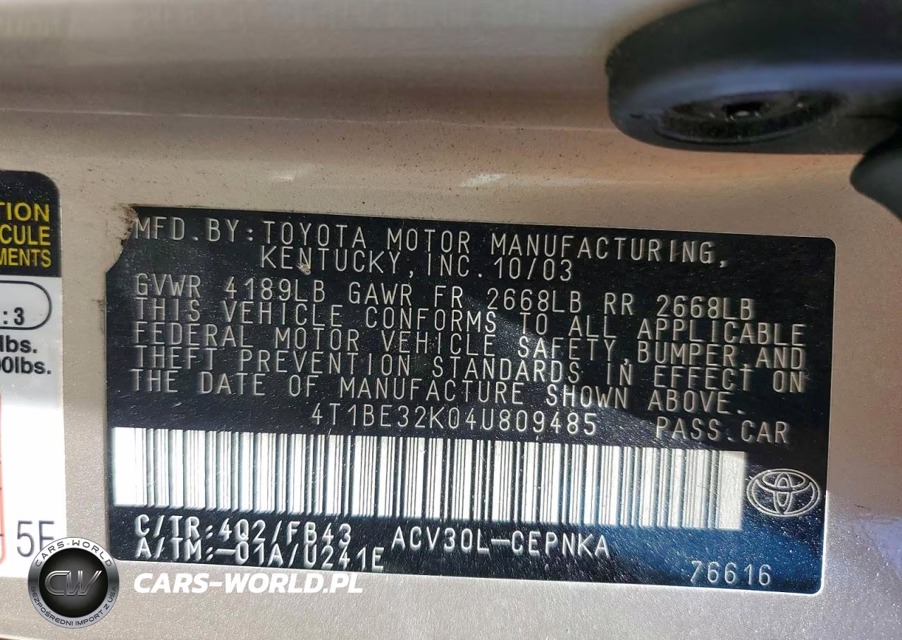 2004 Toyota Camry Le VIN:4T1BE32K04U809485 - 12