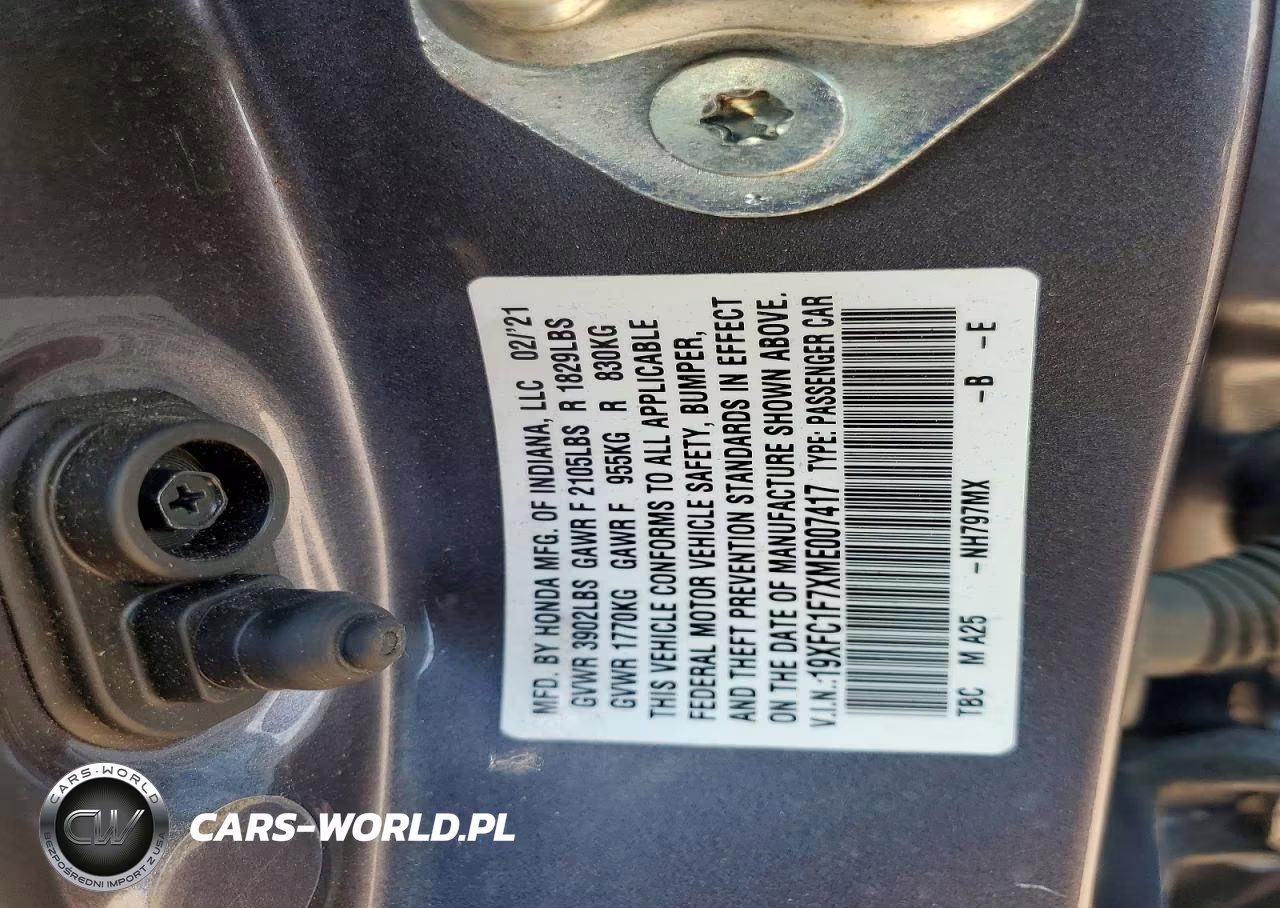 2021 Honda Civic Exl VIN:19XFC1F7XME007417 - 12