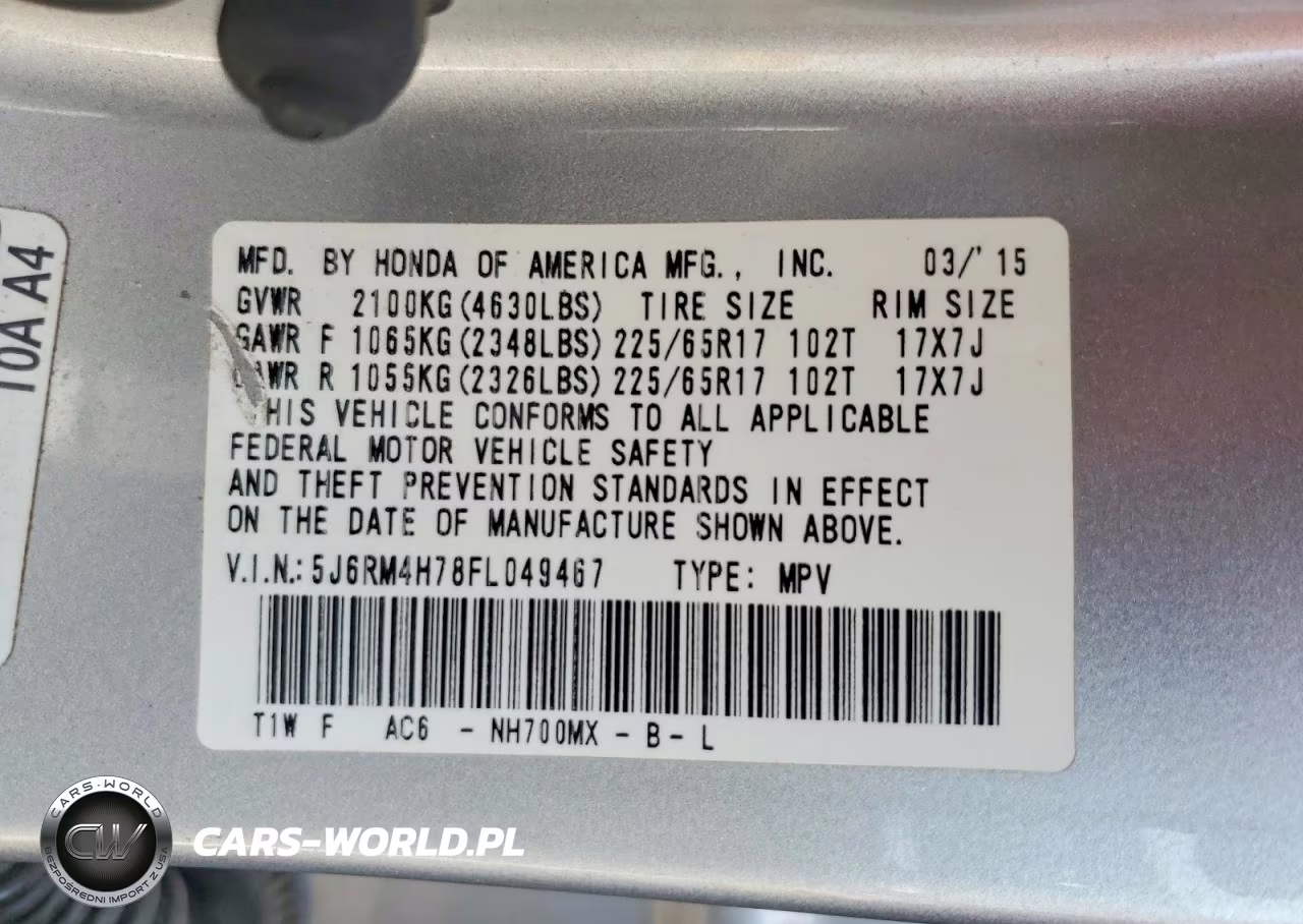2015 Honda Cr-V Exl VIN:5J6RM4H78FL049467 - 13