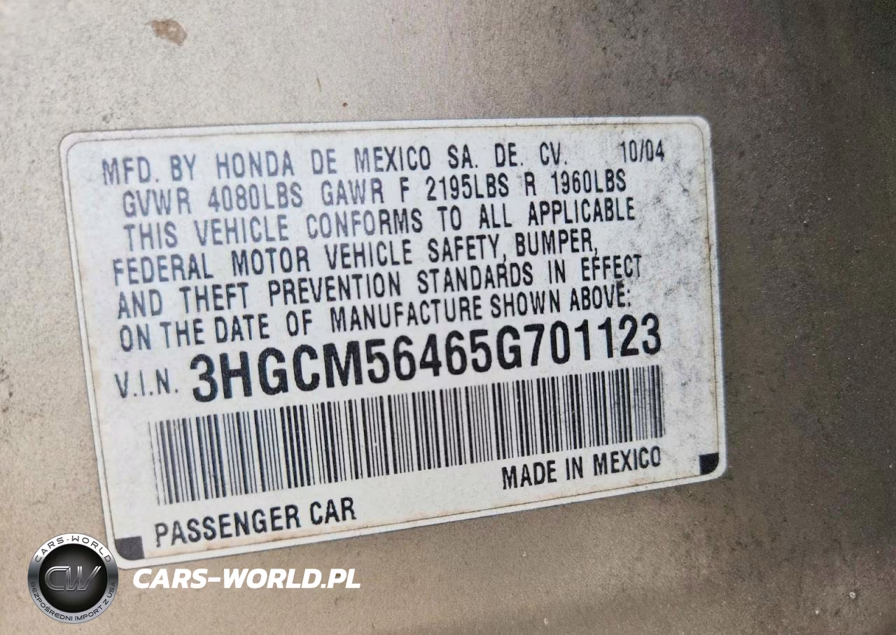 2005 Honda Accord Lx VIN:3HGCM56465G701123 - 13