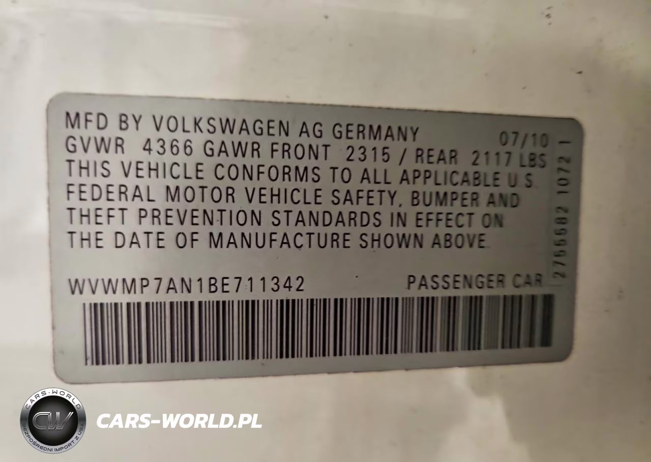 2011 Volkswagen Cc Sport VIN:WVWMP7AN1BE711342 - 12