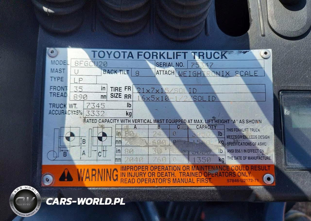 2016 Toyota 8Fgcu20 Forklift VIN:75347 - 10