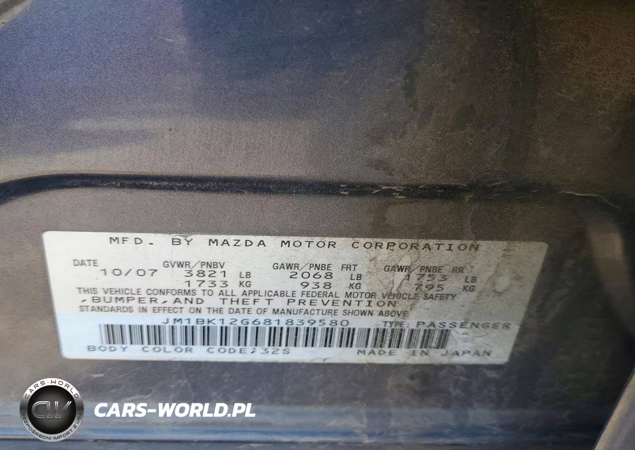 2008 Mazda 3 I VIN:JM1BK12G681839580 - 12