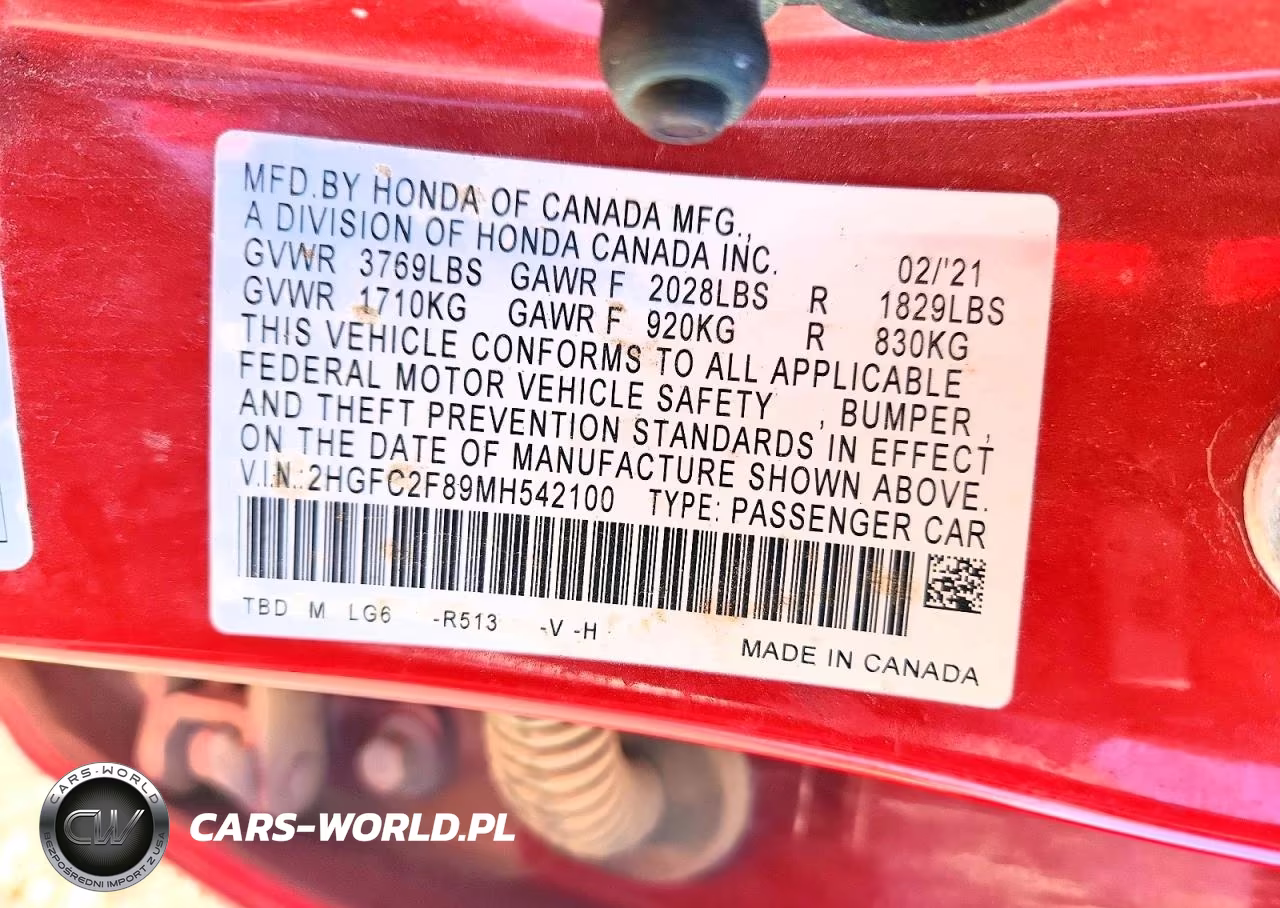 2021 Honda Civic Sport VIN:2HGFC2F89MH542100 - 12