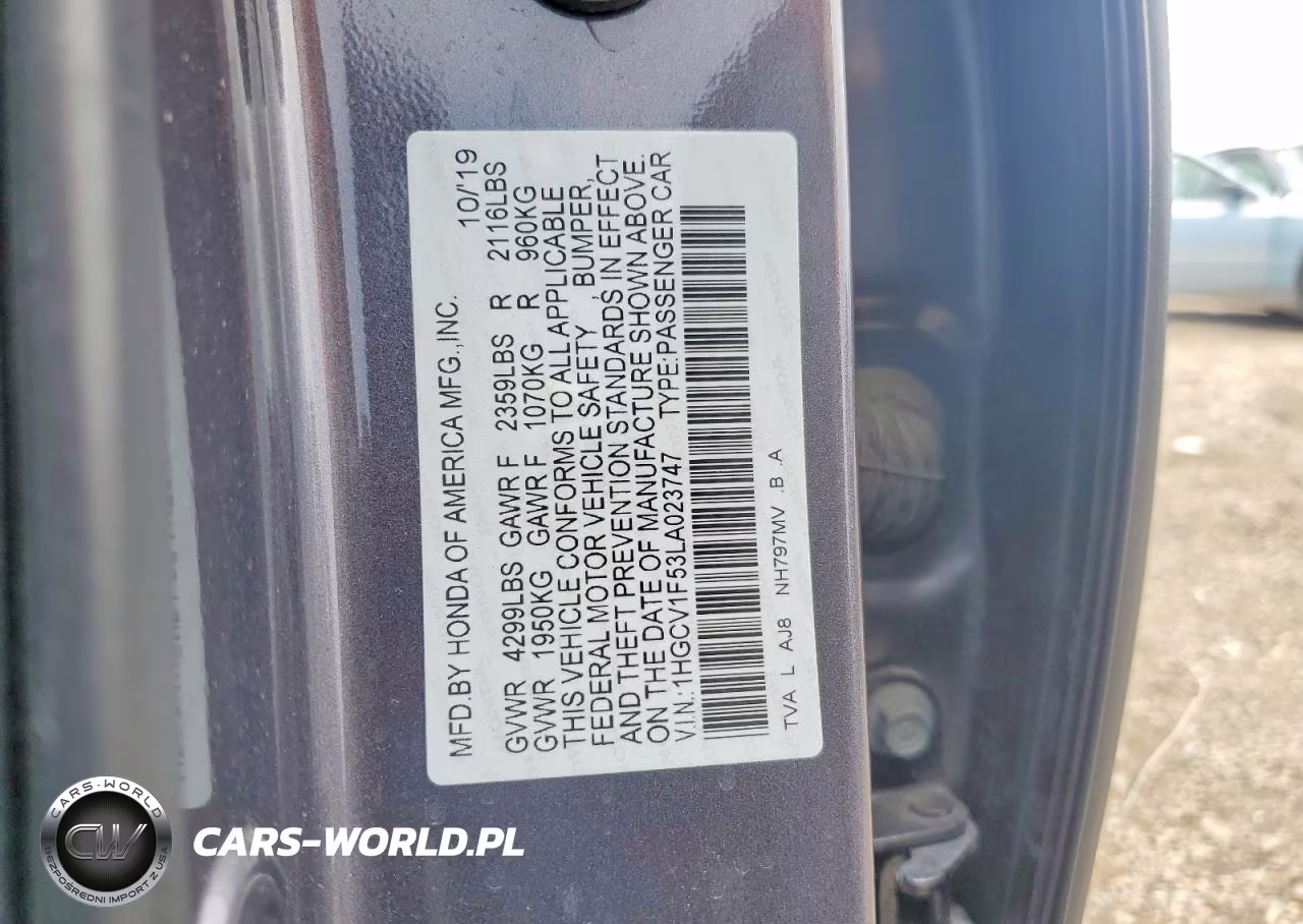 2020 Honda Accord Exl VIN:1HGCV1F53LA023747 - 12