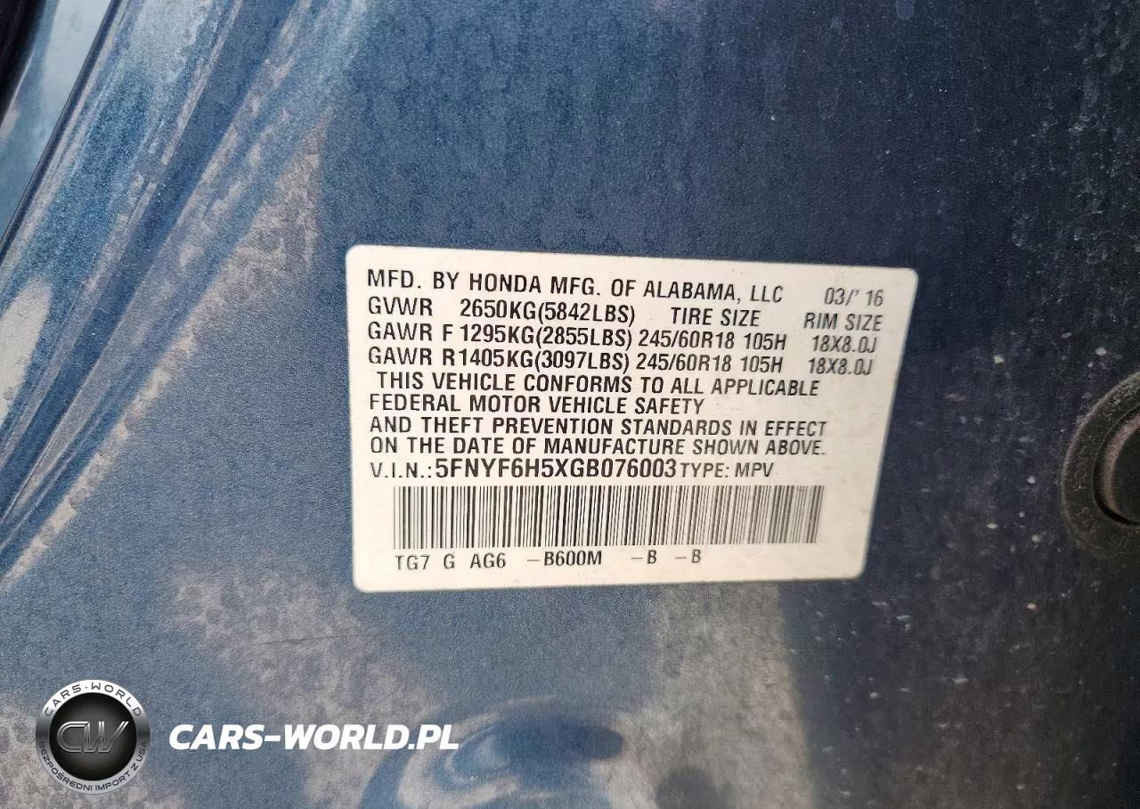 2016 Honda Pilot Exl VIN:5FNYF6H5XGB076003 - 13