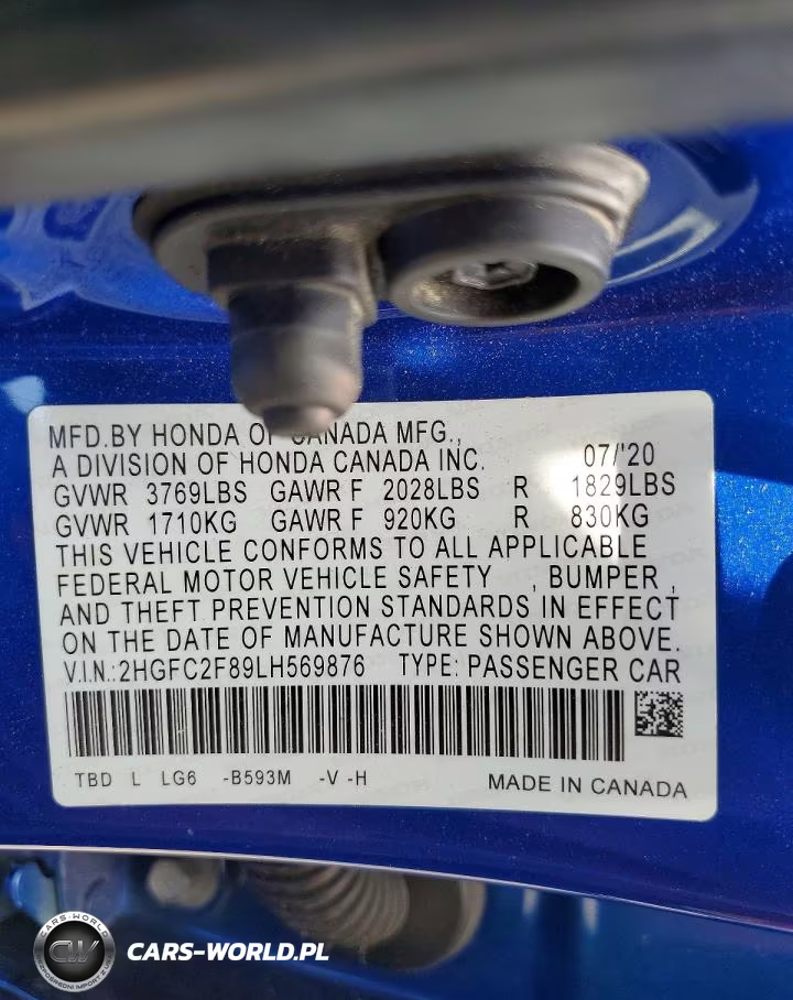 2020 Honda Civic Sport VIN:2HGFC2F89LH569876 - 12