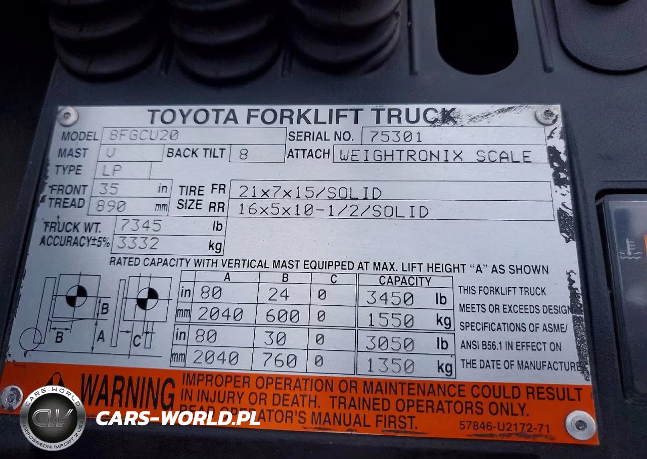 2016 Toyota 8Fgcu20 Forklift VIN:75301 - 10