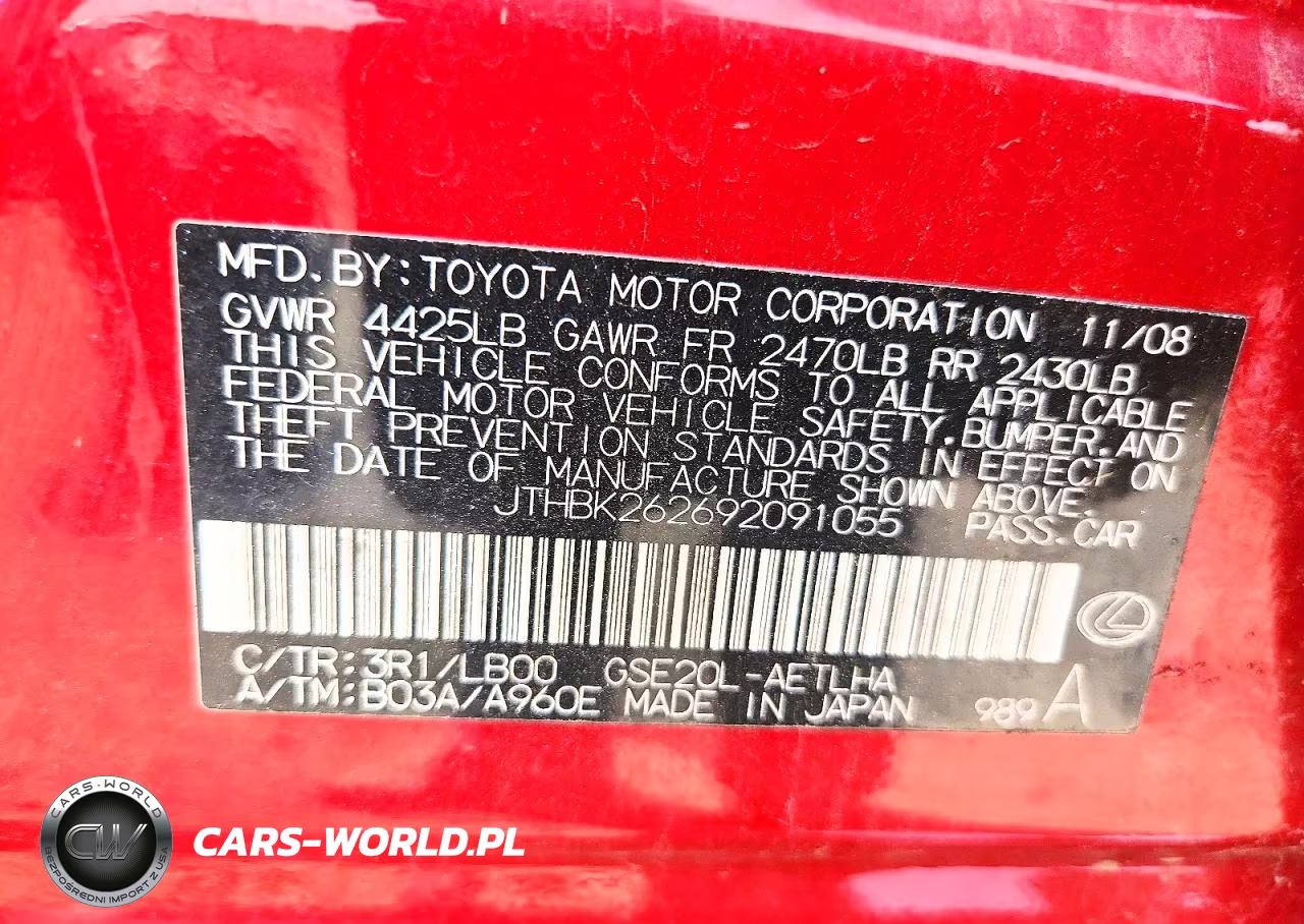 2009 Lexus Is 250 Base VIN:JTHBK262692091055 - 12