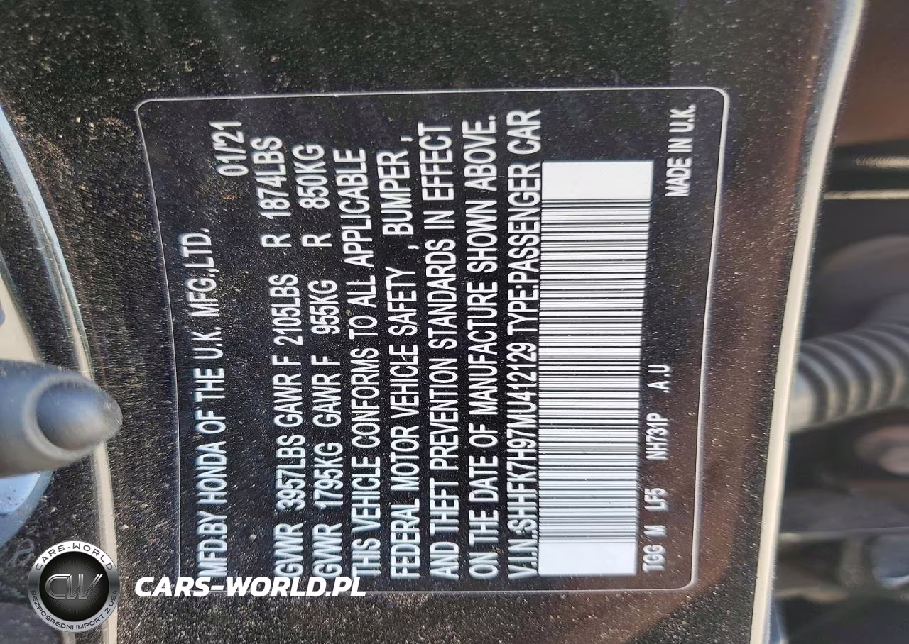 HONDA CIVIC VIN:SHHFK7H97MU412129 - 12