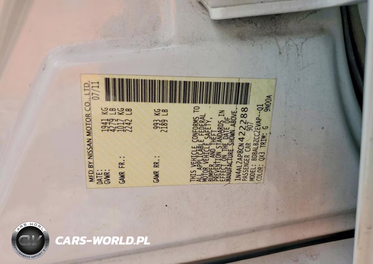 2012 Nissan Altima 2.5 VIN:1N4AL2AP8CN422288 - 12