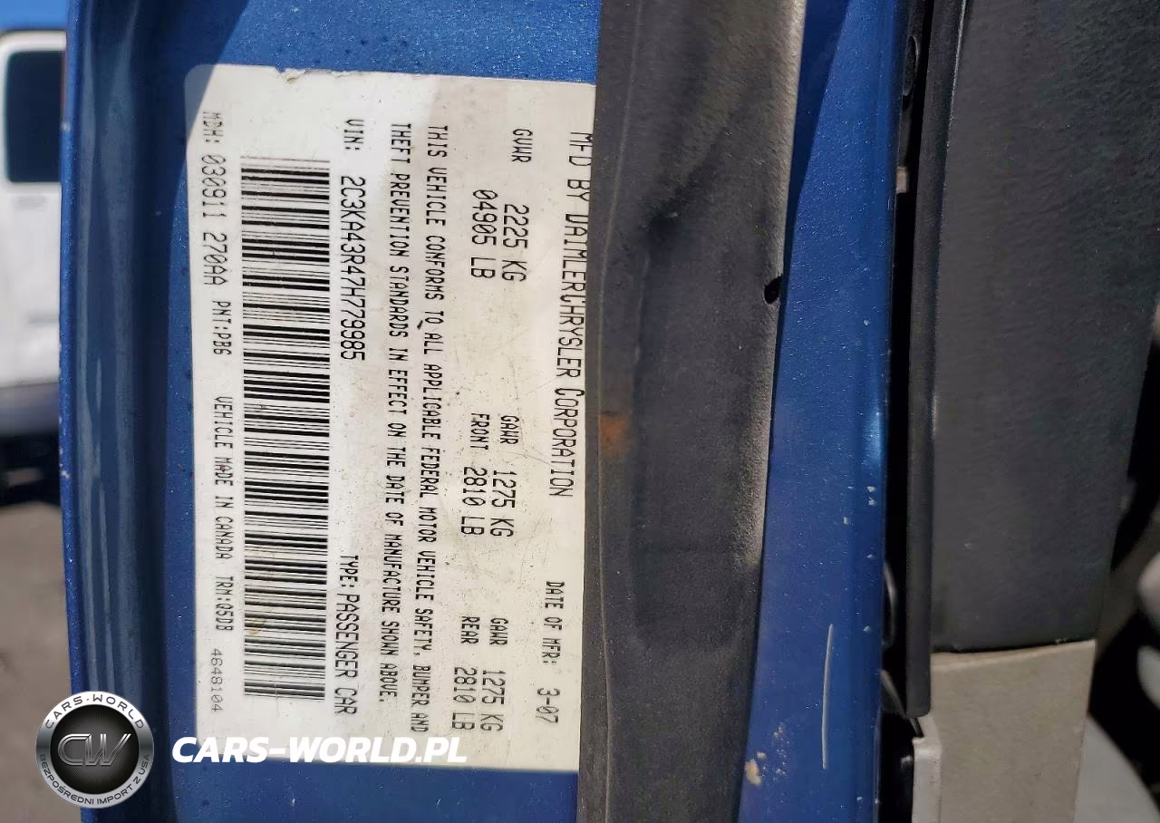 2007 Chrysler 300 VIN:2C3KA43R47H779985 - 12