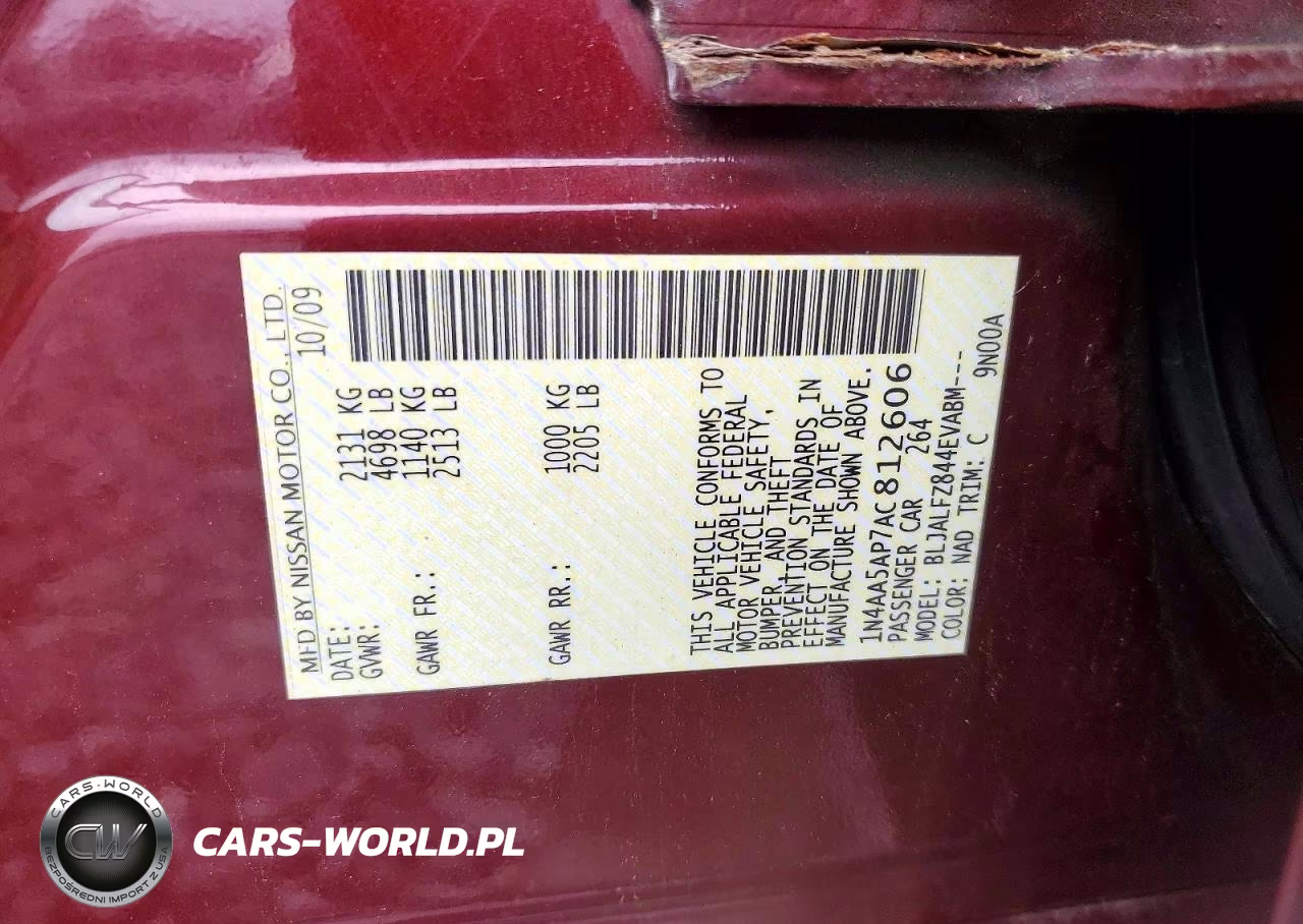 2010 Nissan Maxima 3.5 S VIN:1N4AA5AP7AC812606 - 12
