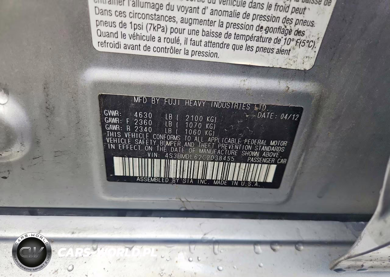 2012 Subaru Legacy 3.6R Limited VIN:4S3BMDL62C2038455 - 12