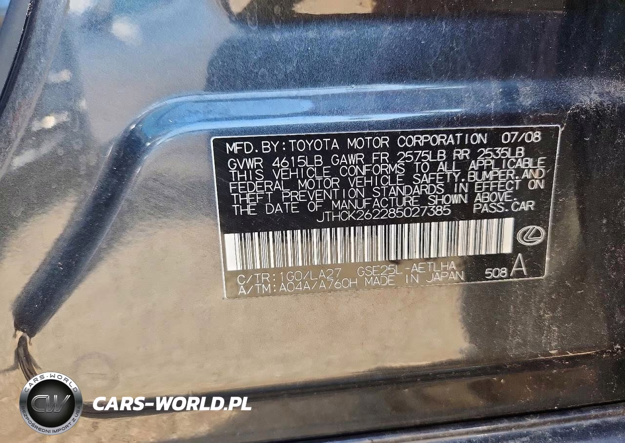 2008 Lexus Is 250 VIN:JTHCK262285027385 - 12