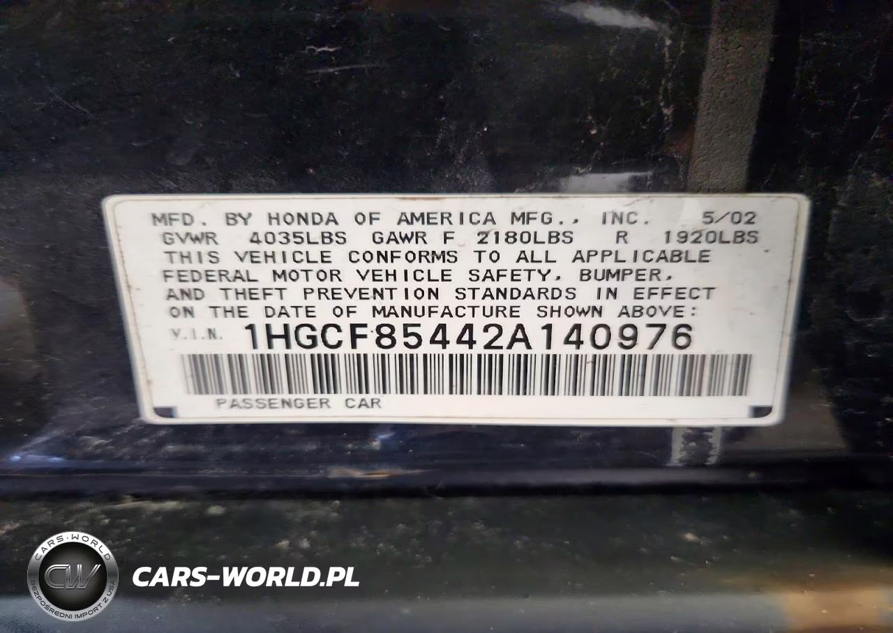 2002 Honda Accord Dx VIN:1HGCF85442A140976 - 13