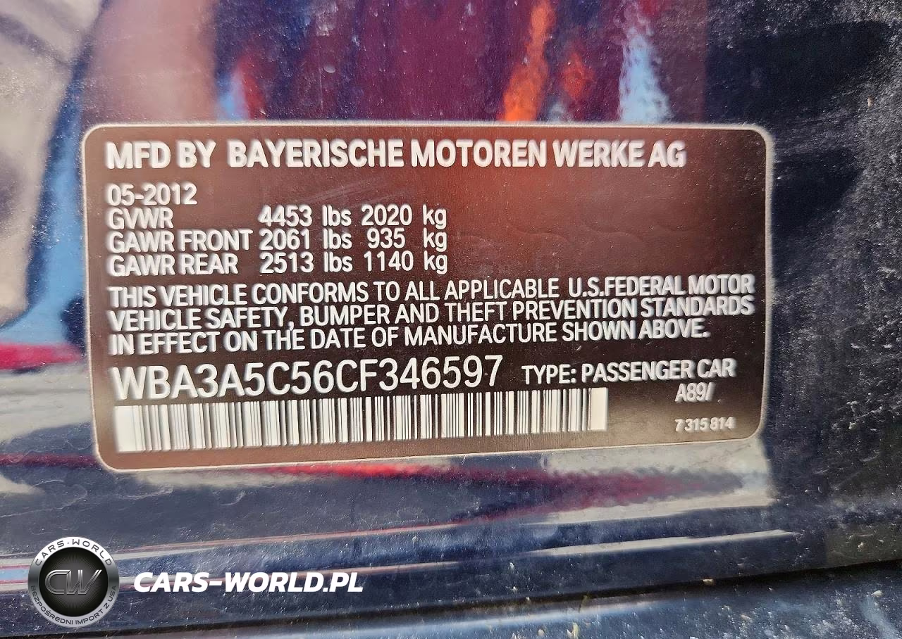 2012 BMW 328 I VIN:WBA3A5C56CF346597 - 13
