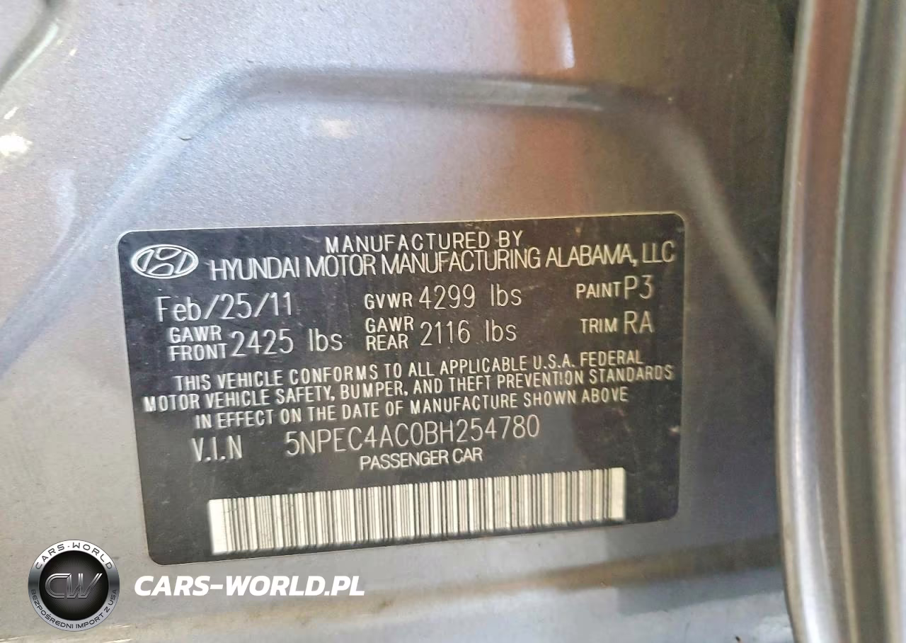2011 Hyundai Sonata Se VIN:5NPEC4AC0BH254780 - 12