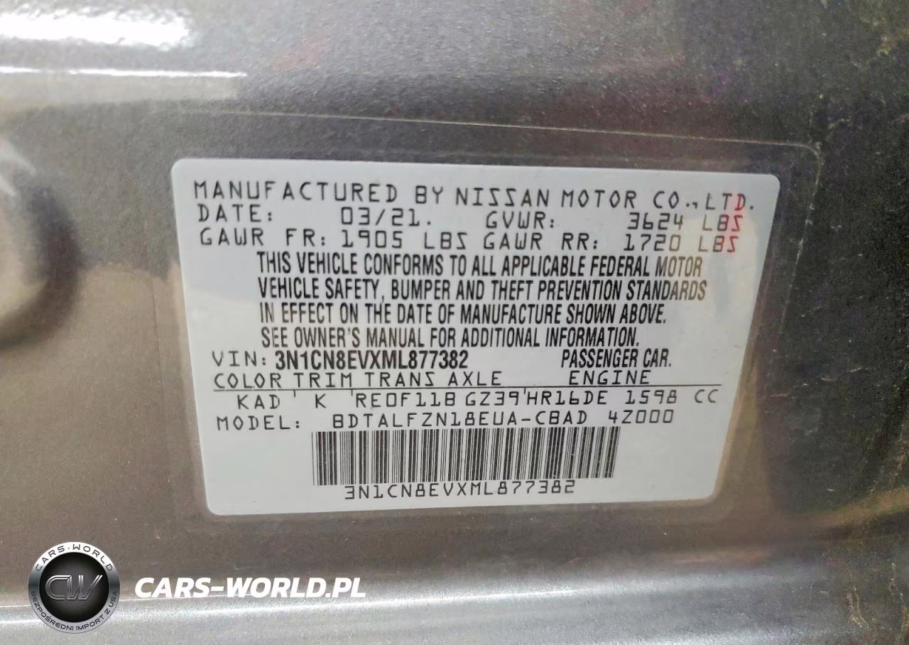 2021 Nissan Versa Sv VIN:3N1CN8EVXML877382 - 12