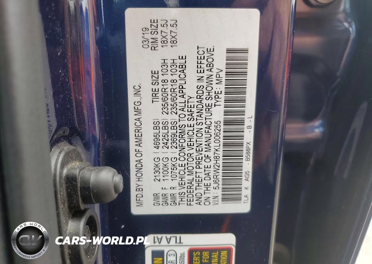 2019 Honda Cr-V Exl VIN:5J6RW2H87KL006255 - 14
