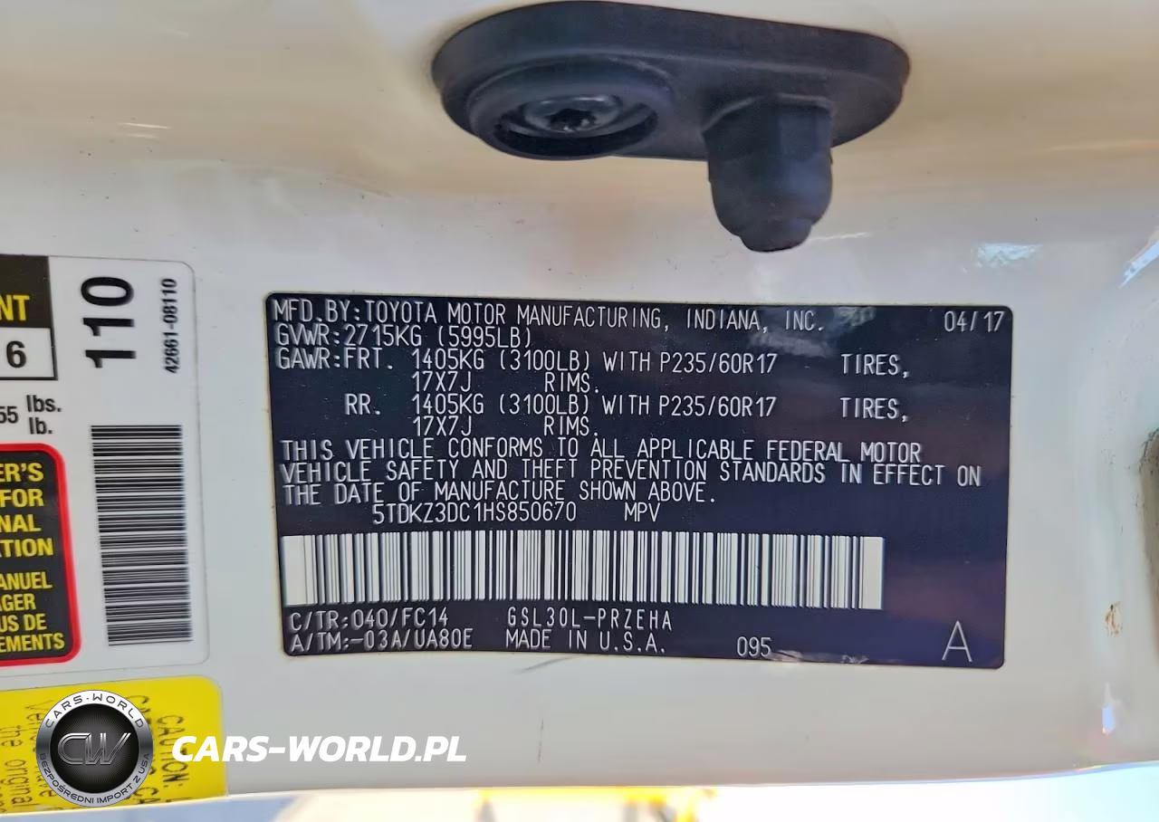 2017 Toyota Sienna Le VIN:5TDKZ3DC1HS850670 - 14