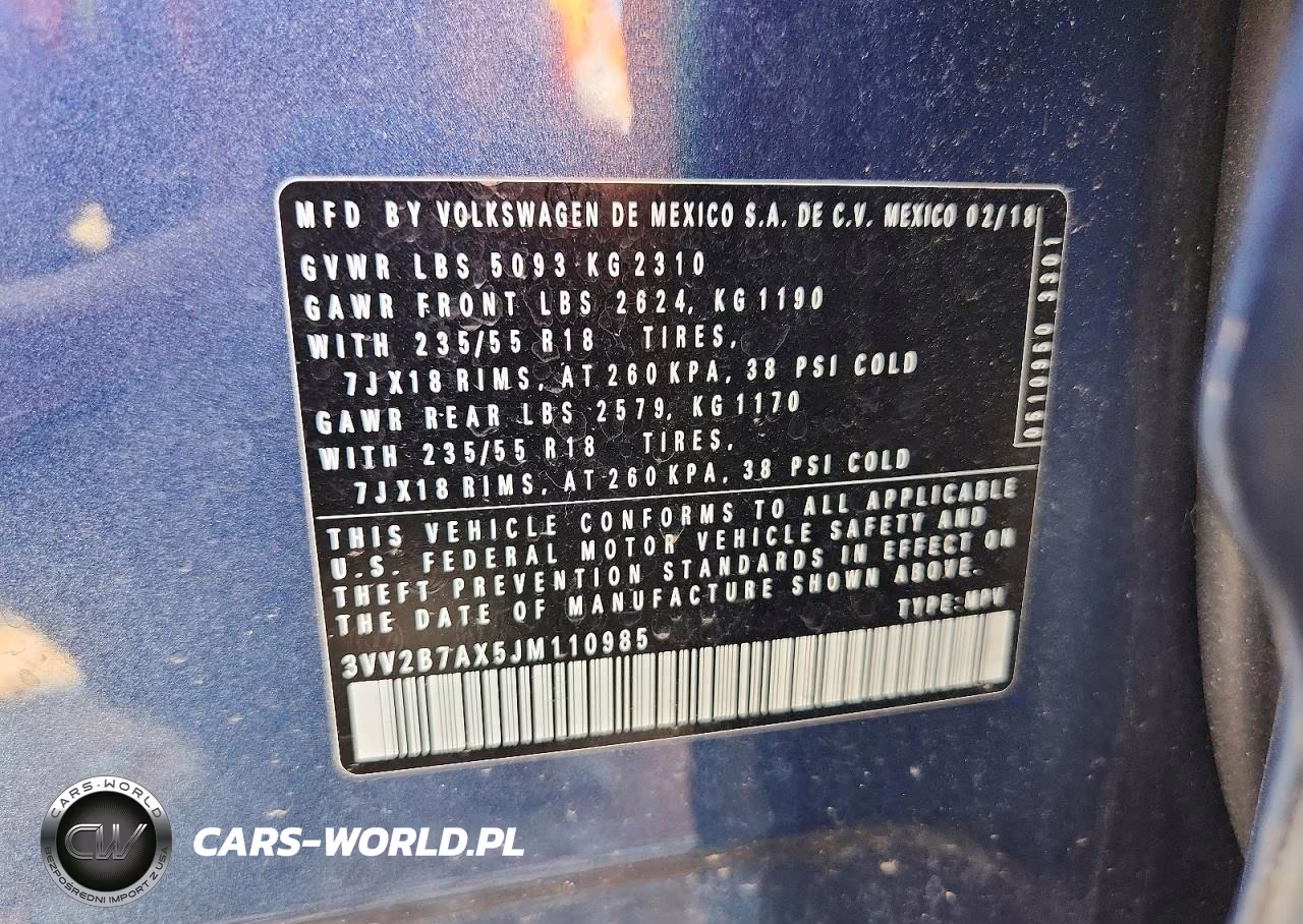 2018 Volkswagen Tiguan Se VIN:3VV2B7AX5JM110985 - 13