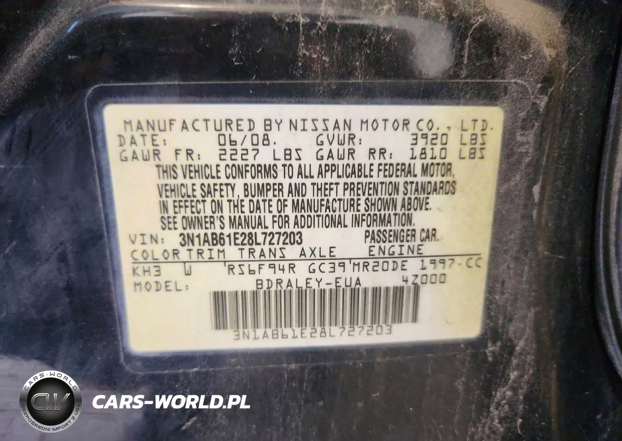 2008 Nissan Sentra 2.0 VIN:3N1AB61E28L727203 - 12