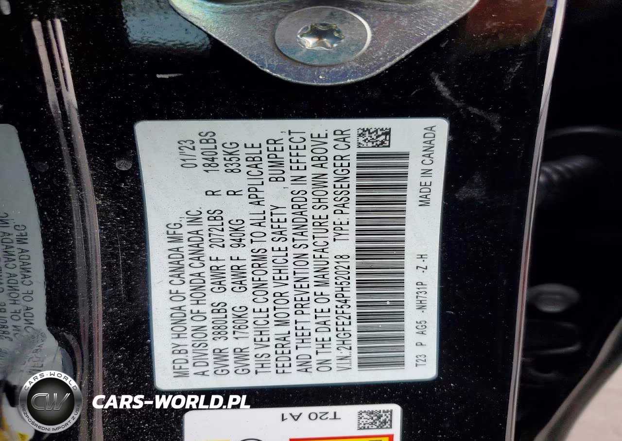 2023 Honda Civic VIN:2HGFE2F54PH520218 - 12