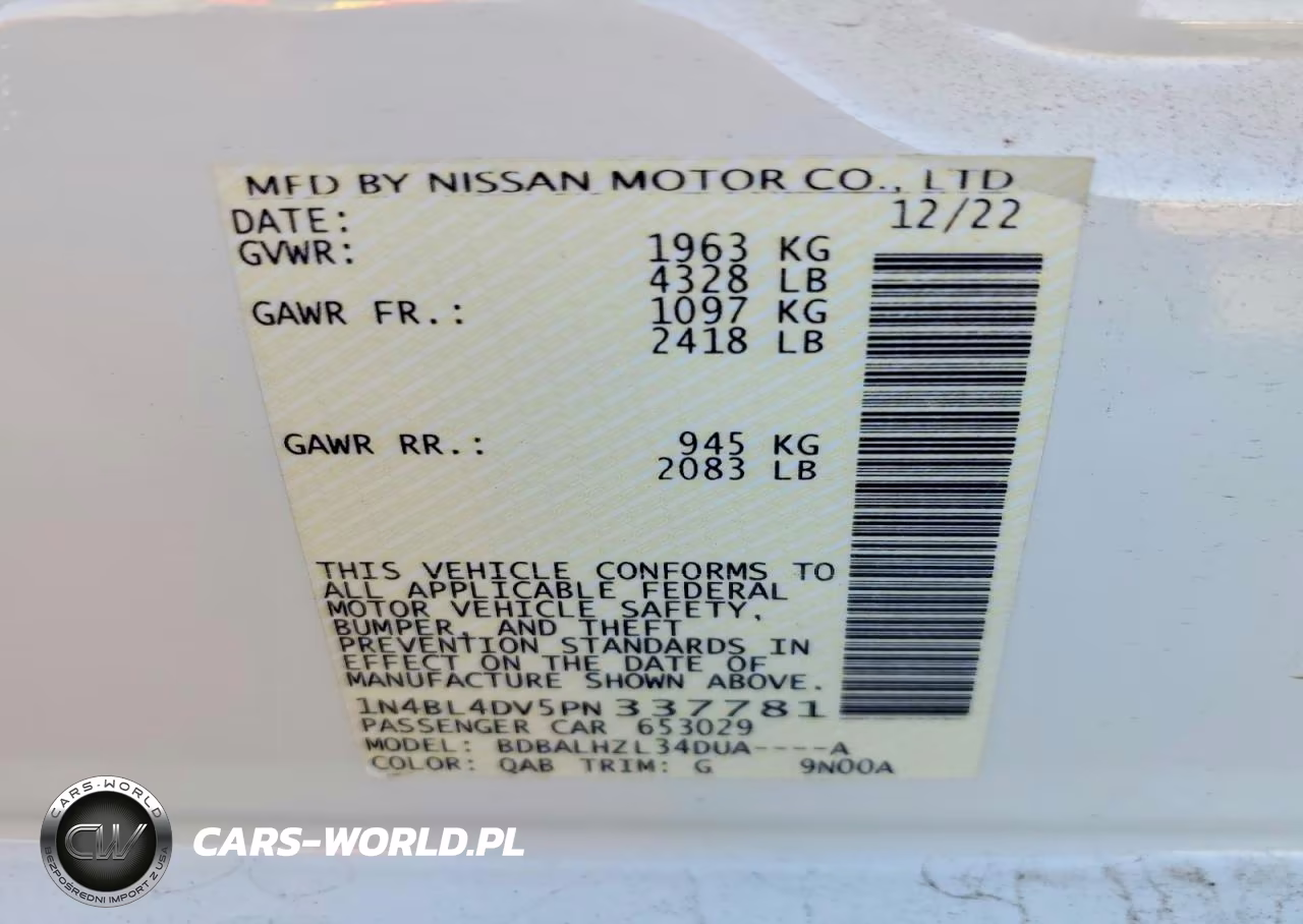 2023 Nissan Altima Sv VIN:1N4BL4DV5PN337781 - 12
