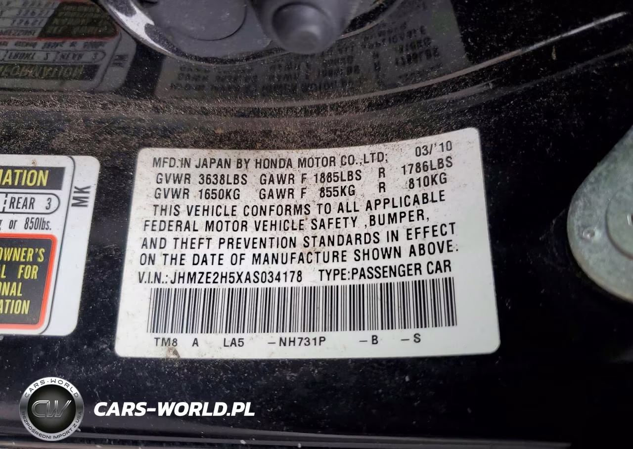 2010 Honda Insight Lx VIN:JHMZE2H5XAS034178 - 12