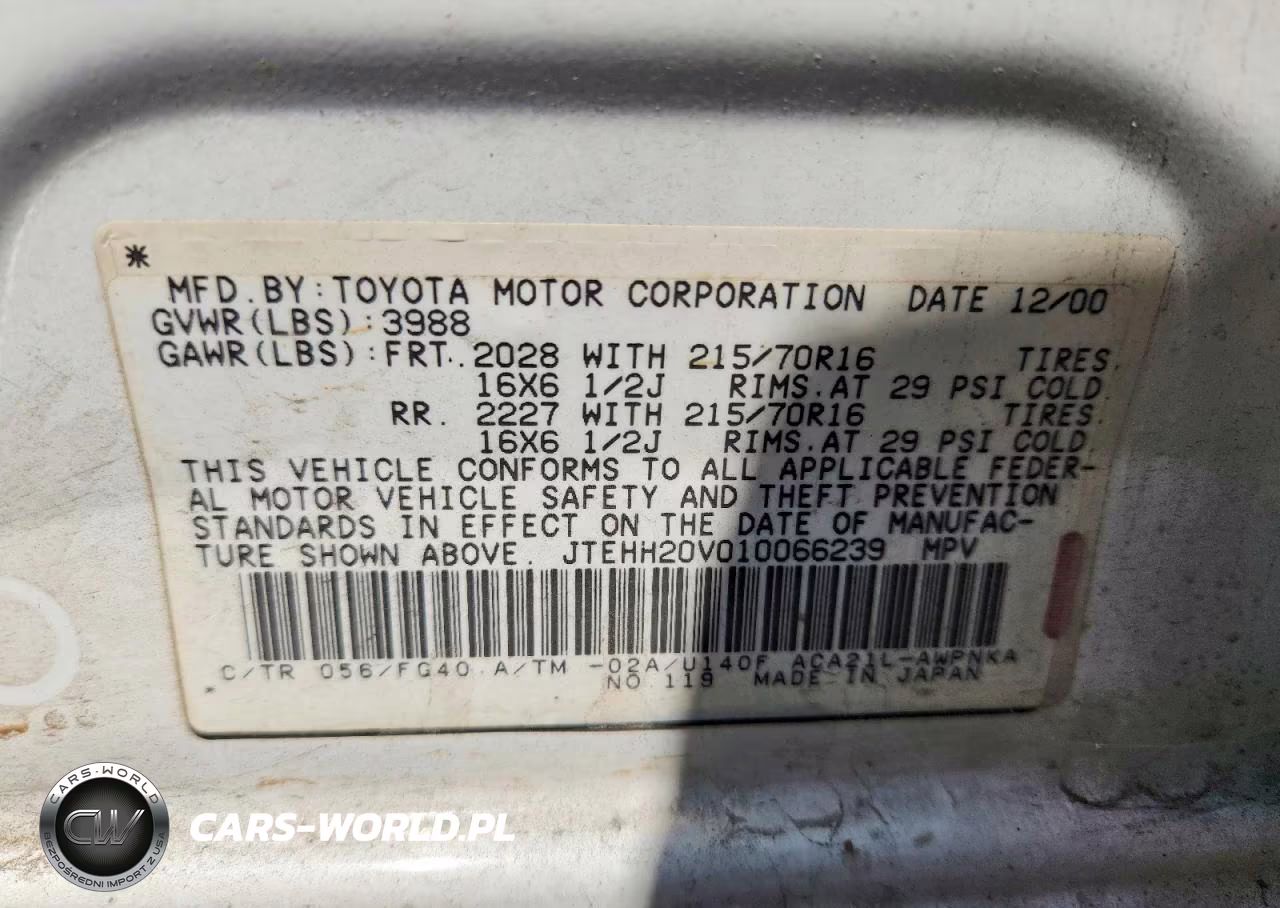 2001 Toyota Rav4 Base VIN:JTEHH20V010066239 - 13