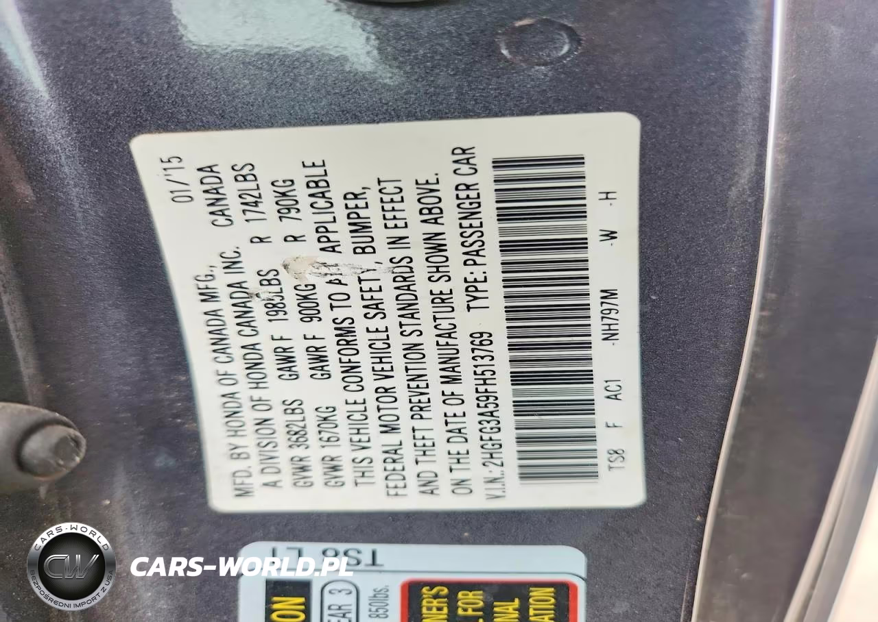 2015 Honda Civic Lx VIN:2HGFG3A59FH513769 - 12