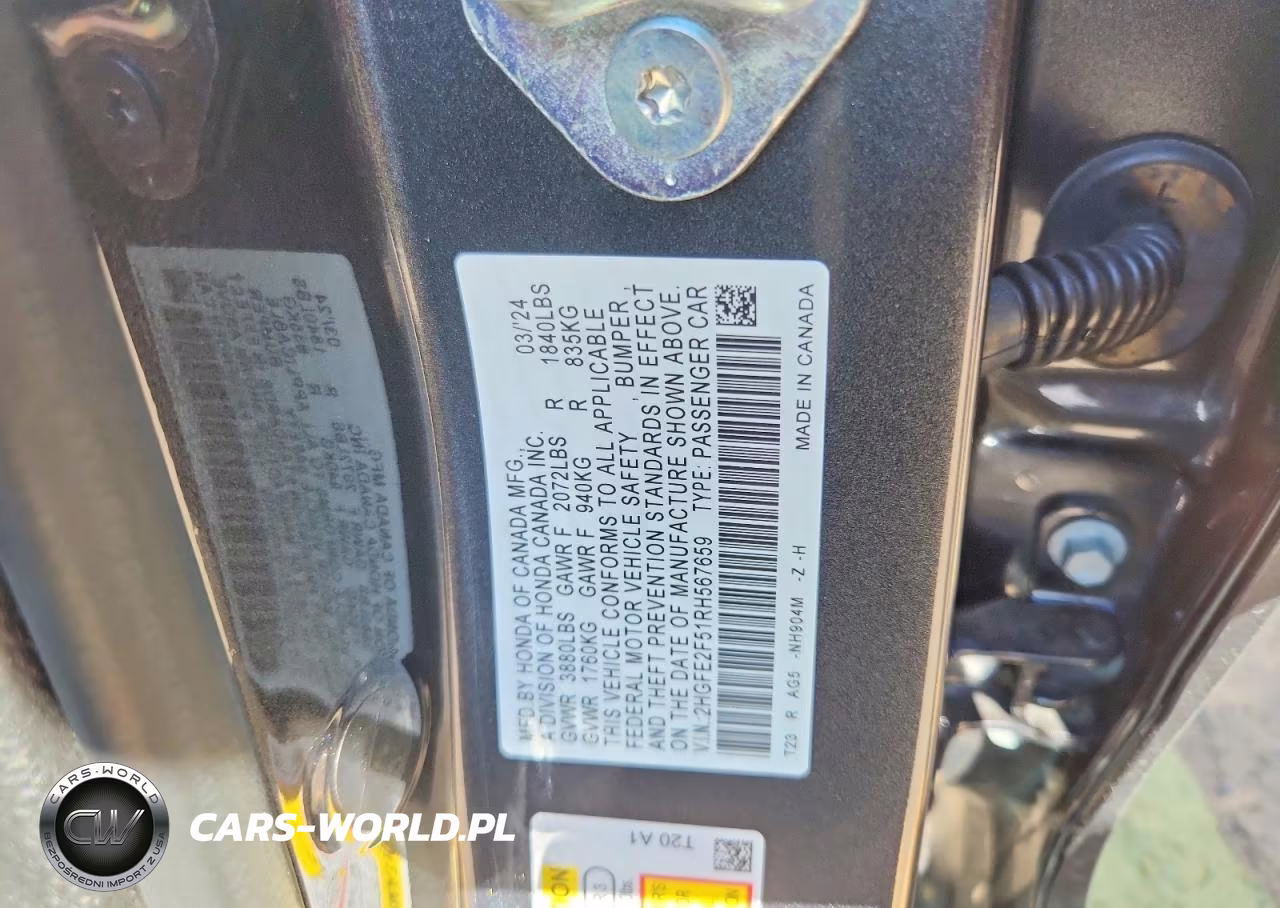 2024 Honda Civic Sport VIN:2HGFE2F51RH567659 - 12