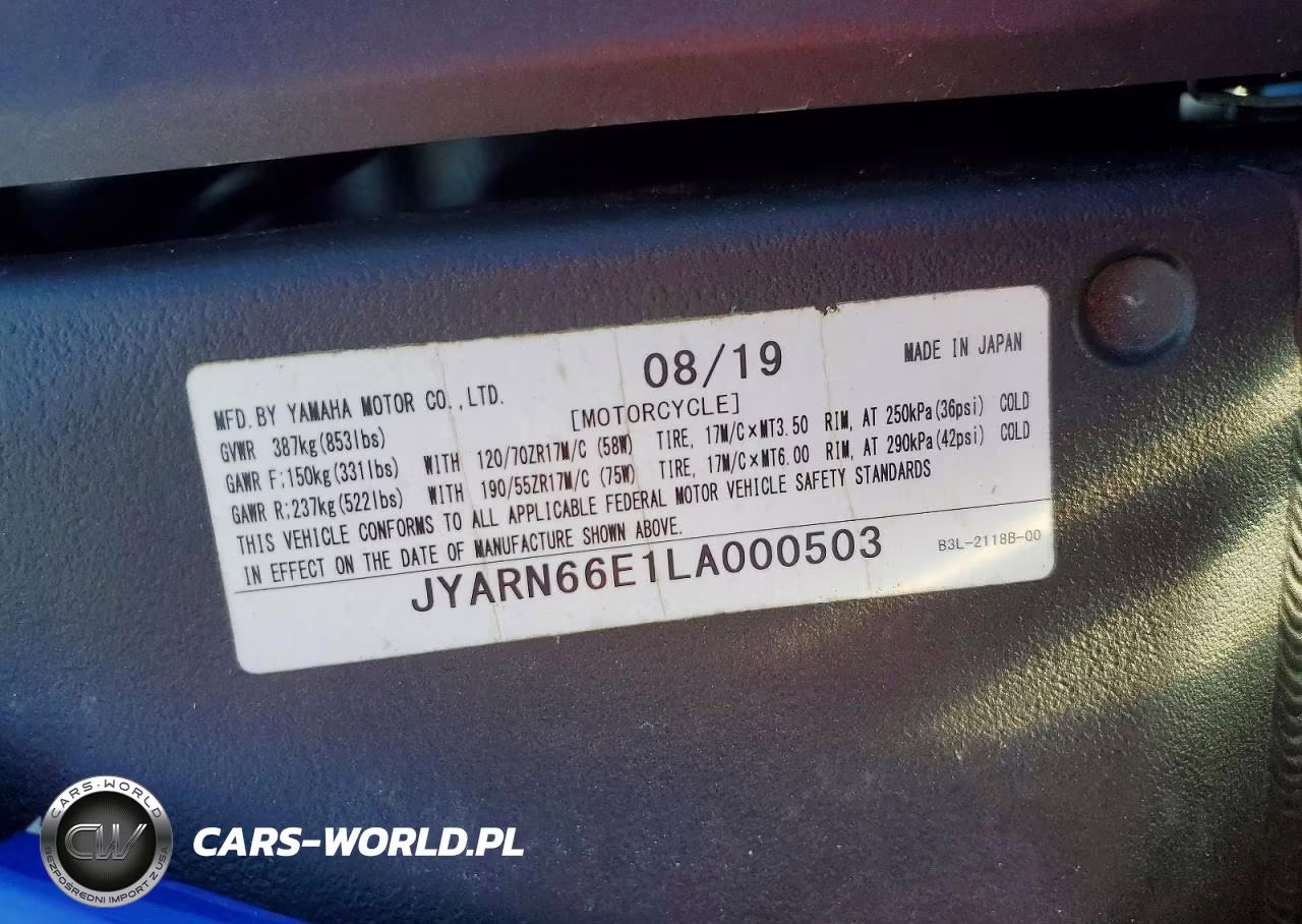2020 Yamaha Yzfr1 VIN:JYARN66E1LA000503 - 10