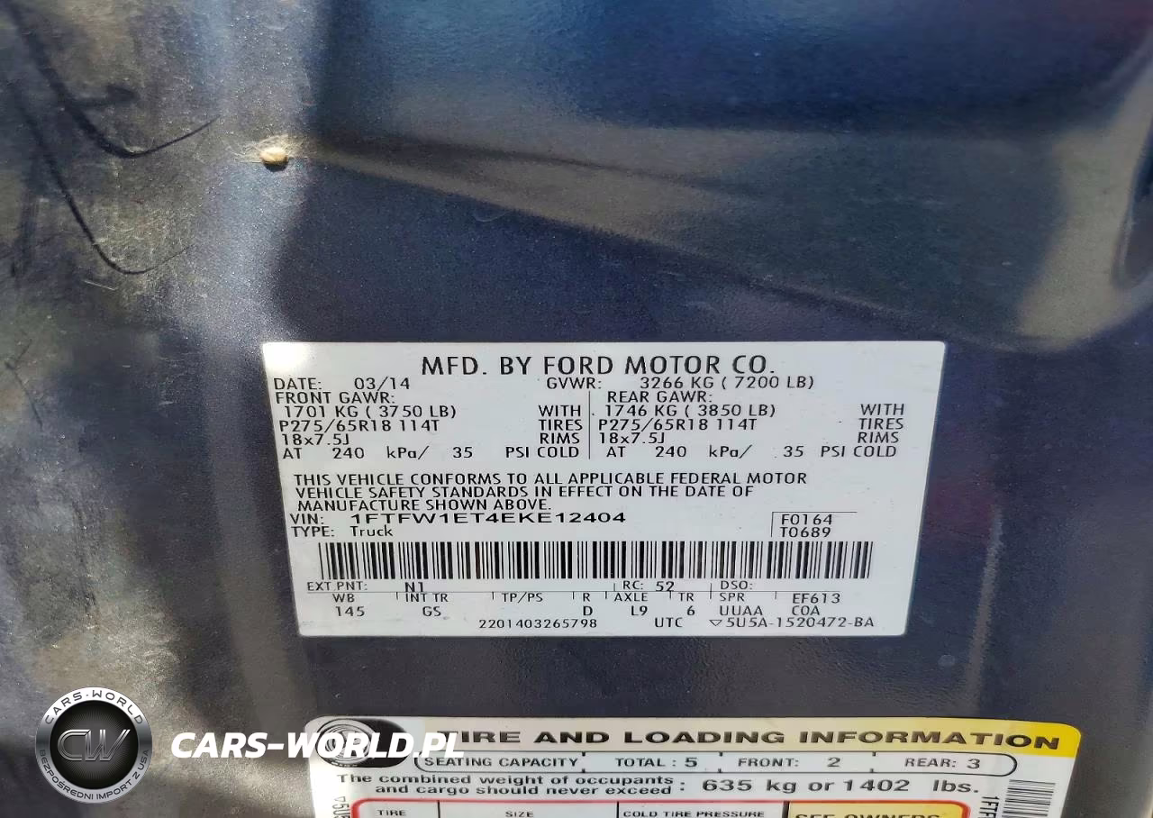 2014 Ford F150 Supercrew VIN:1FTFW1ET4EKE12404 - 12