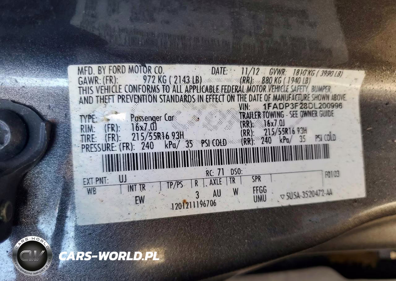2013 Ford Focus Se VIN:1FADP3F28DL200996 - 12